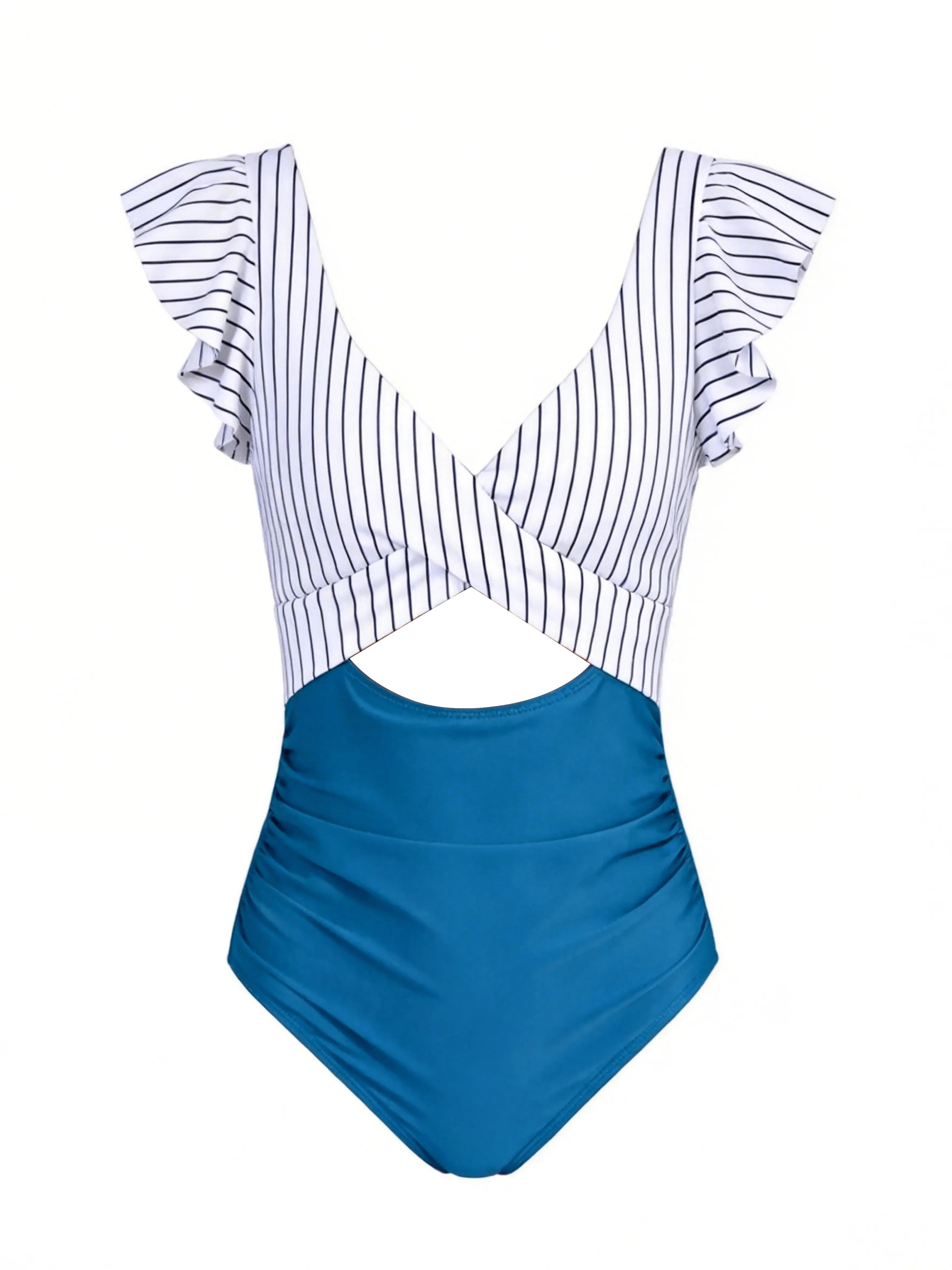Ruffle Sleeve Cut-Out One Piece Swimsuit