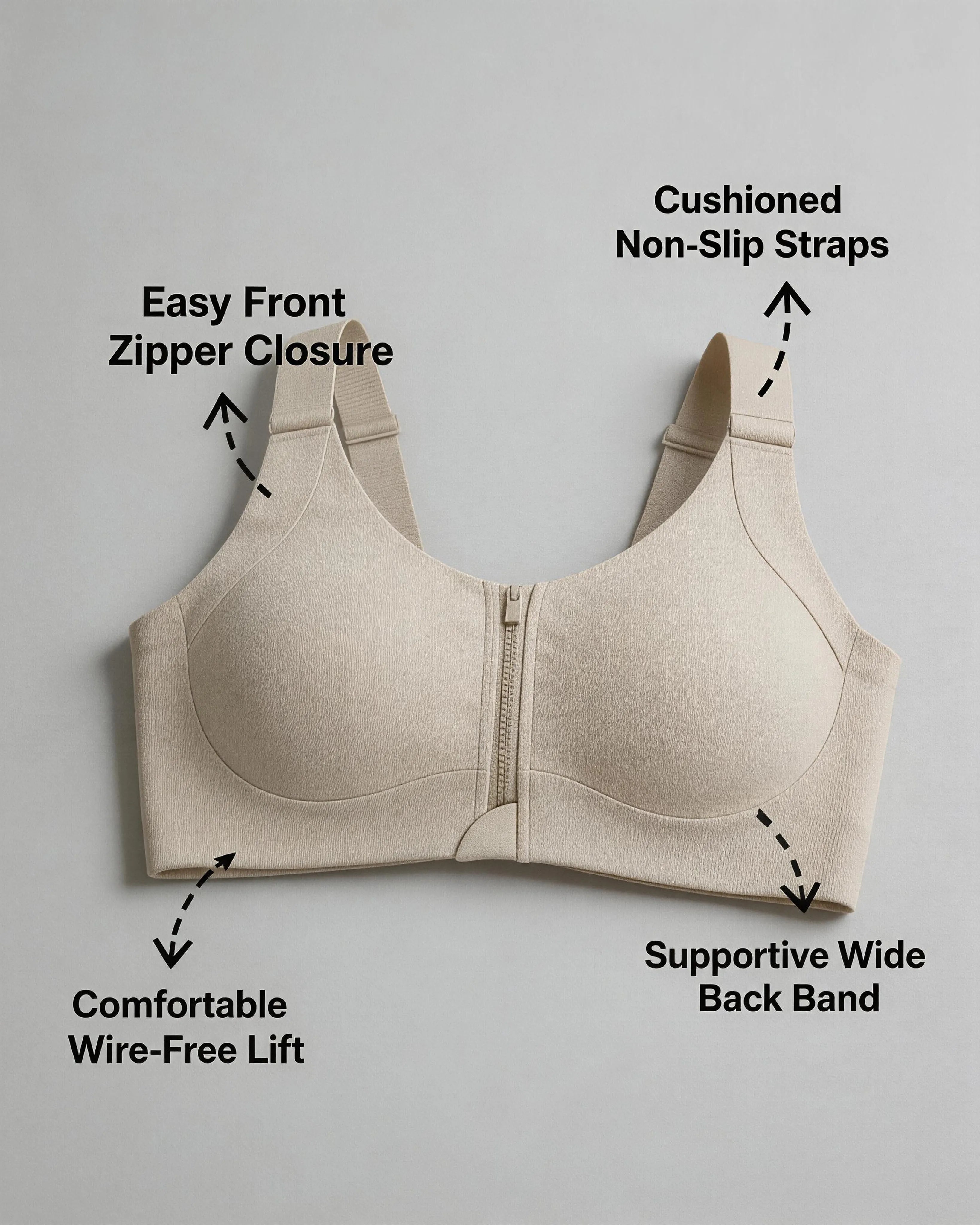 Soutien-gorge sans fil à fermeture éclair avant